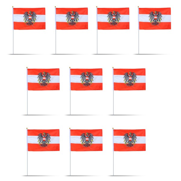 Sonia Originelli 10er Set Fahne Flagge Winkfahne "Österreich" Wappen Austria Handfahne EM WM