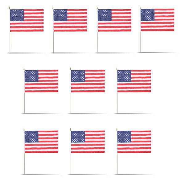 Sonia Originelli 10er Set Fahne Flagge Winkfahne "USA" Amerika Handfahne EM WM