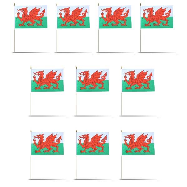 Sonia Originelli 10er Set Fahne Flagge Winkfahne "Wales" Handfahne EM WM