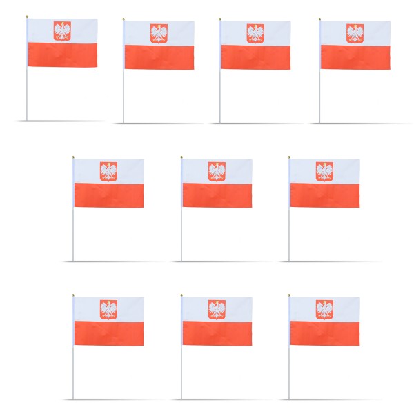 Sonia Originelli 10er Set Fahne Flagge Winkfahne "Polen Wappen" Poland Polska Handfahne EM WM