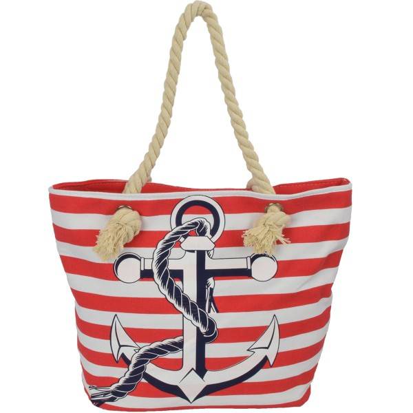 Sonia Originelli Shopper Blockstreifen Anker mit Seil Kordeln Strandtasche Canvas Exklusivangebot