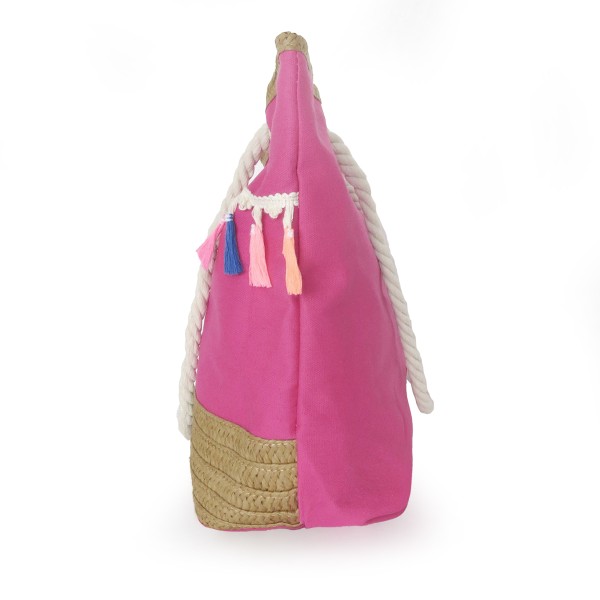 Sonia Originelli Shopper Boho mit neon Quasten Fransen Bommel Bastverzierung Strandtasche Preisnachlass