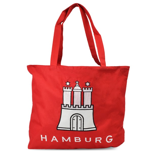 Sonia Originelli Shopper Hamburg Bestickung Tragetasche Einkaufsbeutel rot