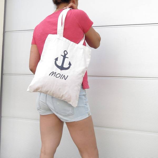 Sonia Originelli Stoffbeutel "Moin" Tragetasche Baumwolle Print lange Henkel Cyber Monday