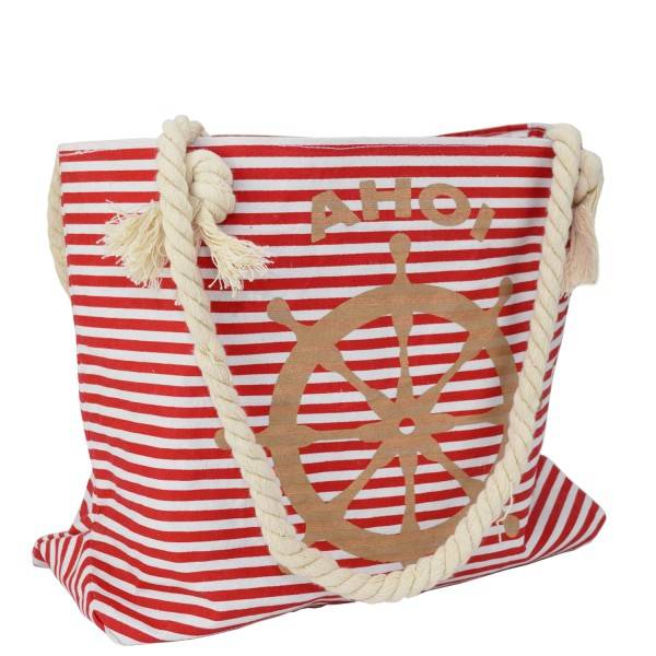 Sonia Originelli Strandtasche "Ahoi" mit Steuerrad klassisch maritim gestreift Vatertagsangebot