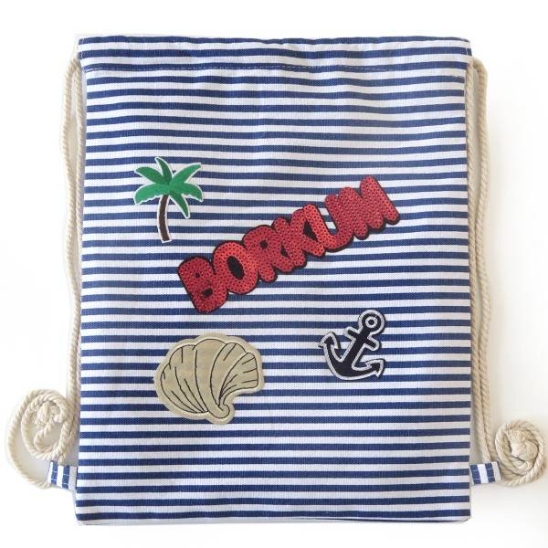 Sonia Originelli Turnbeutel Patches Aufnäher Gymbag gestreift "Borkum" Top Angebot