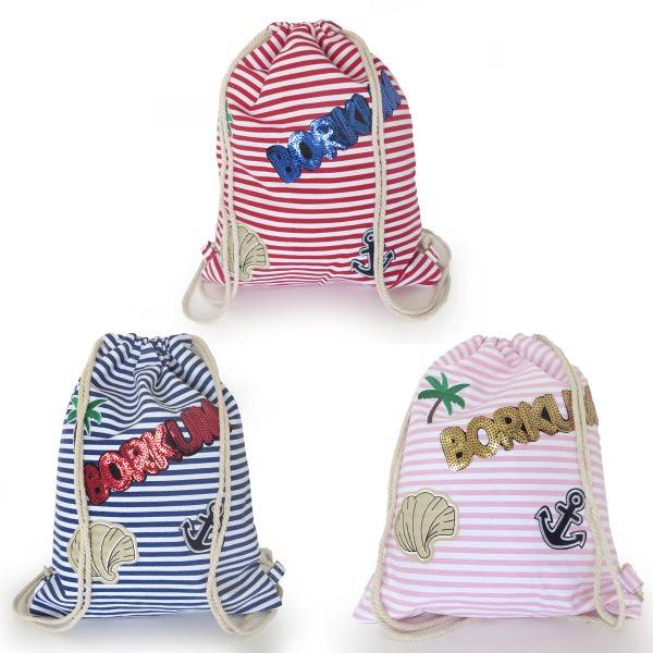 Sonia Originelli Turnbeutel Patches Aufnäher Gymbag gestreift "Borkum" Top Angebot