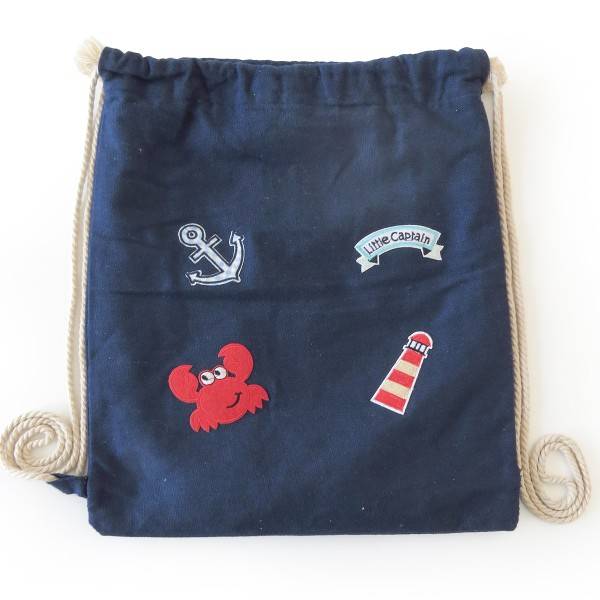 Sonia Originelli Turnbeutel Patches Aufnäher Gymbag maritim Anker Krabbe Baumwolle Große Rabatte