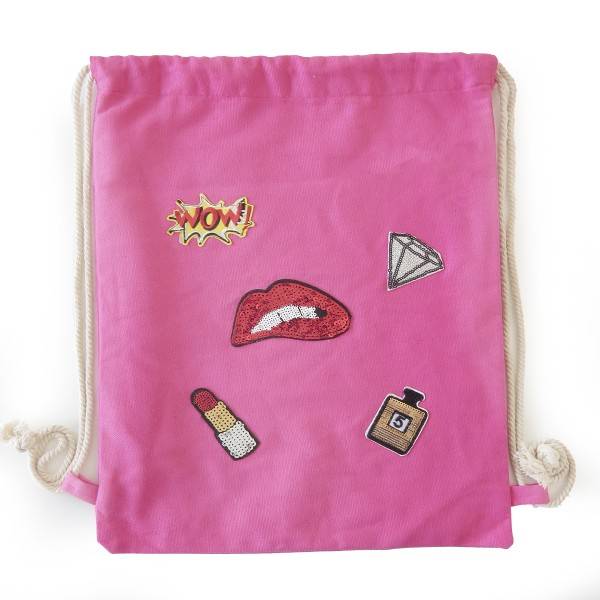 Sonia Originelli Turnbeutel Patches Aufnäher Gymbag unifarben Lippen Makeup Baumwolle Neuheiten
