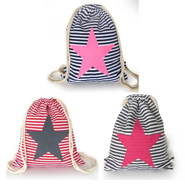 Sonia Originelli Turnbeutel Stern maritim gestreift Strand Beach Rucksack Bestseller