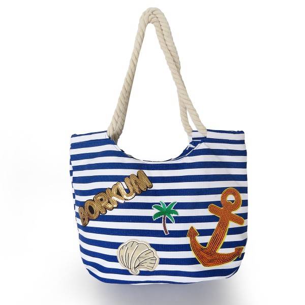 Sonia Originelli Strandtasche maritim gestreift mit Patch Aufnähern "Borkum"