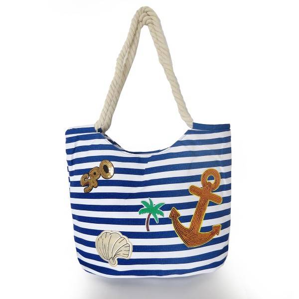 Sonia Originelli Strandtasche maritim gestreift mit Patch Aufnähern "Sankt Peter-Ording"