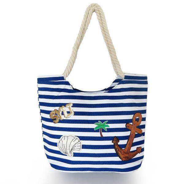 Sonia Originelli Strandtasche maritim gestreift mit Patch Aufnähern "Sylt"