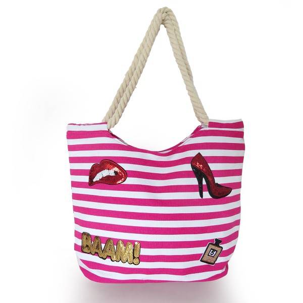 Sonia Originelli Strandtasche maritim gestreift mit Patch Aufnähern BAAM!