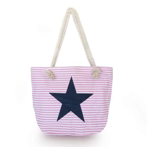 Sonia Originelli Strandtasche maritim gestreift Sternprint Seilkordel Reißverschluss Shopper