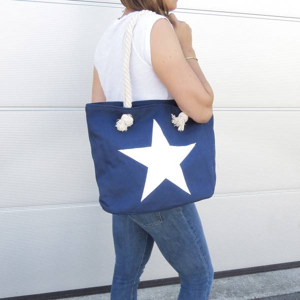 Sonia Originelli Strandtasche Stern bestickt Seilkordel maritim Shopper Tragetasche Nur noch ein Tag übrig