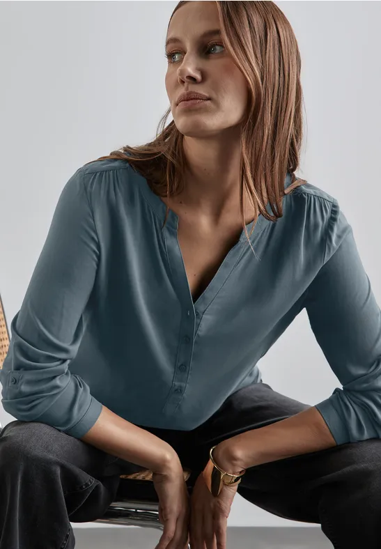 Street One Basic Bluse in Unifarbe 50% Rabatt mit kostenlosem Versand