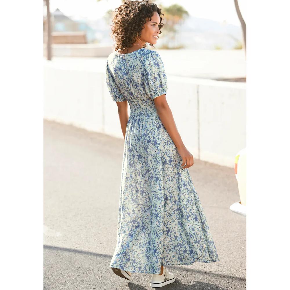 Buffalo Maxikleid mit zartem Blumendruck und V-Ausschnitt Sommerkleid Strandkleid Letzte 3 Tage