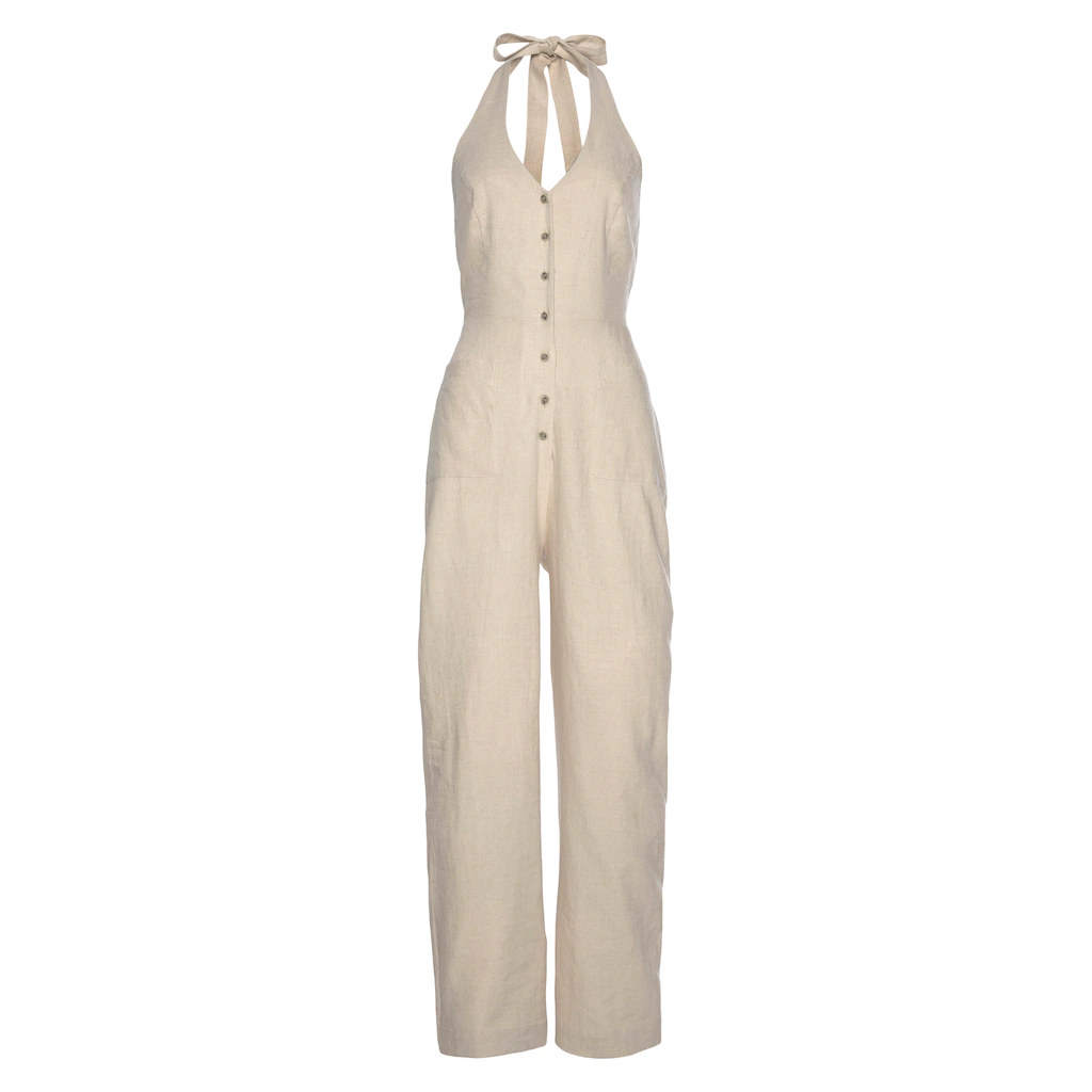 LASCANA Neckholder-Overall aus Leinen-Mix sommerlicher Jumpsuit mit weitem Bein Super Sparpreis