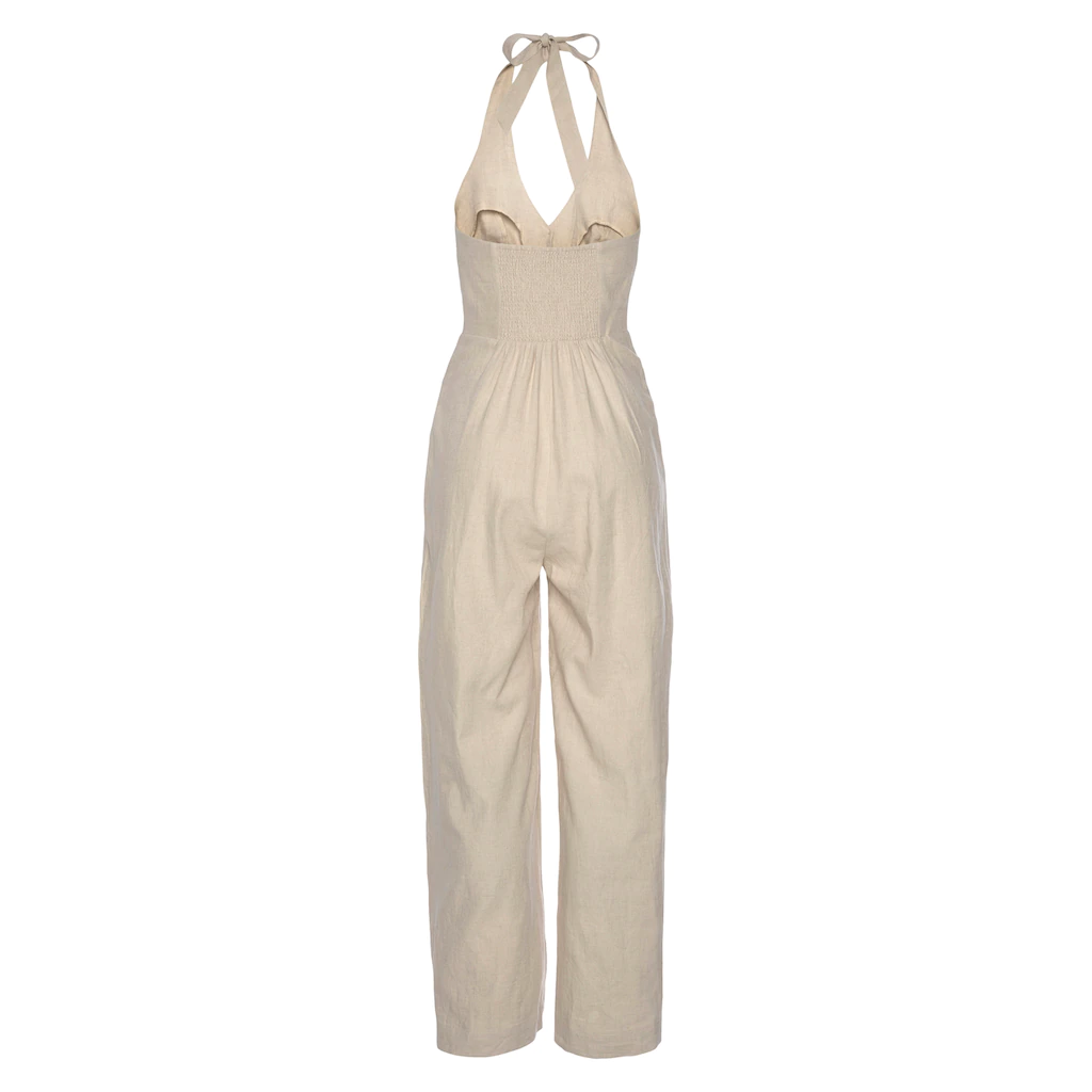 LASCANA Neckholder-Overall aus Leinen-Mix sommerlicher Jumpsuit mit weitem Bein Super Sparpreis