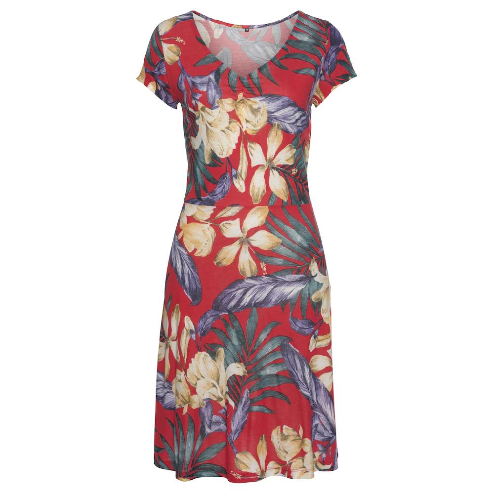 LASCANA Sommerkleid mit V-Ausschnitt im Alloverdruck T-Shirtkleid aus Jersey Strandkleid 2025