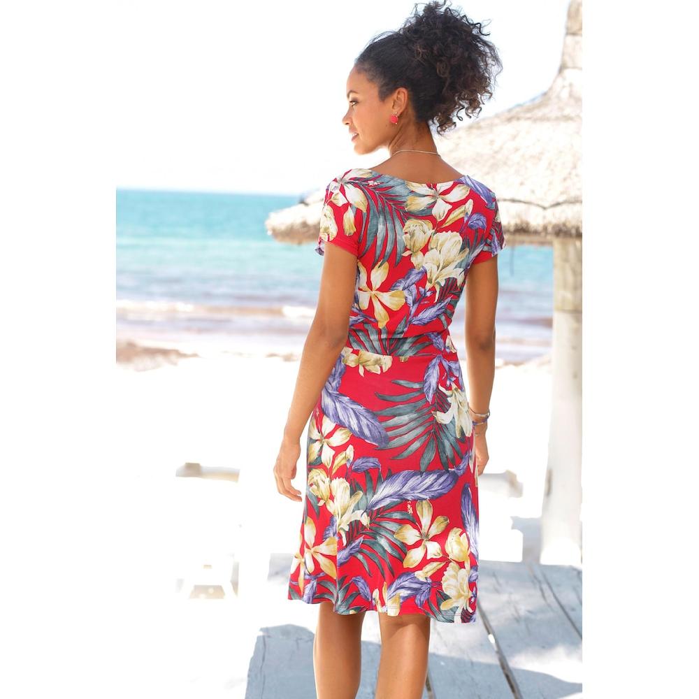 LASCANA Sommerkleid mit V-Ausschnitt im Alloverdruck T-Shirtkleid aus Jersey Strandkleid 2025