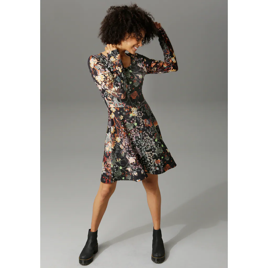 Aniston CASUAL Jerseykleid mit Blumendruck oder in uni Schwarz Riesige Ersparnisse