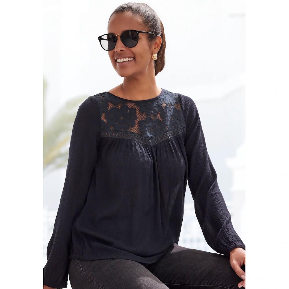 Buffalo Spitzenbluse aus gewebter Viskose sommerlich Boho-Style