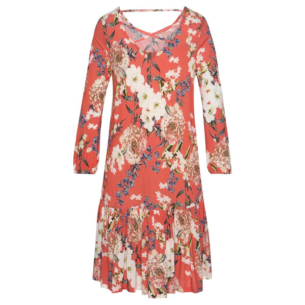s.Oliver Jerseykleid mit Blumenprint und Volantrock 3/4-Ärmel Sommerkleid Strandkleid Saisonale Angebote