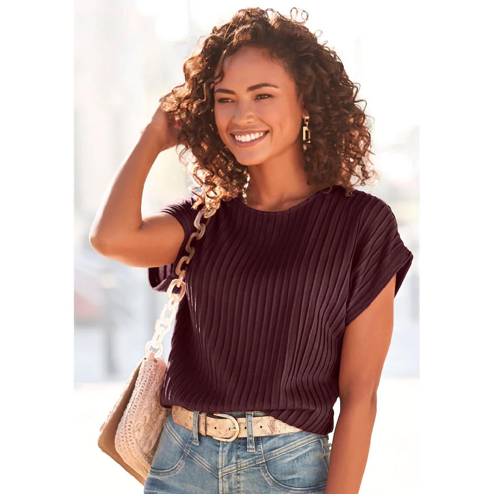 LASCANA Kurzarmshirt mit Biesenstruktur bügelfreies T-Shirt aus moderner Strukturware