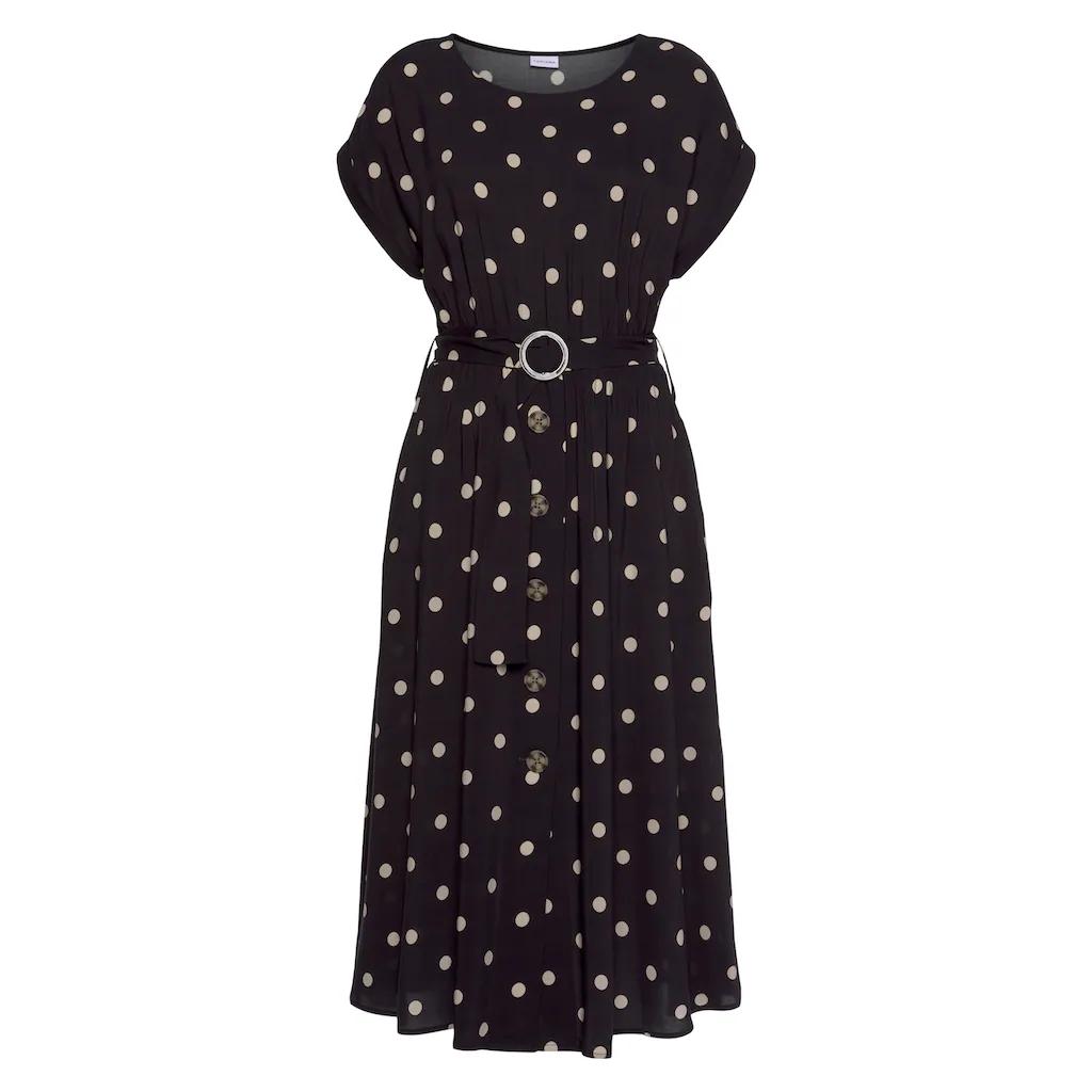 LASCANA Midikleid (mit Gürtel) mit Punktedruck und Taschen Sommerkleid im Angebot