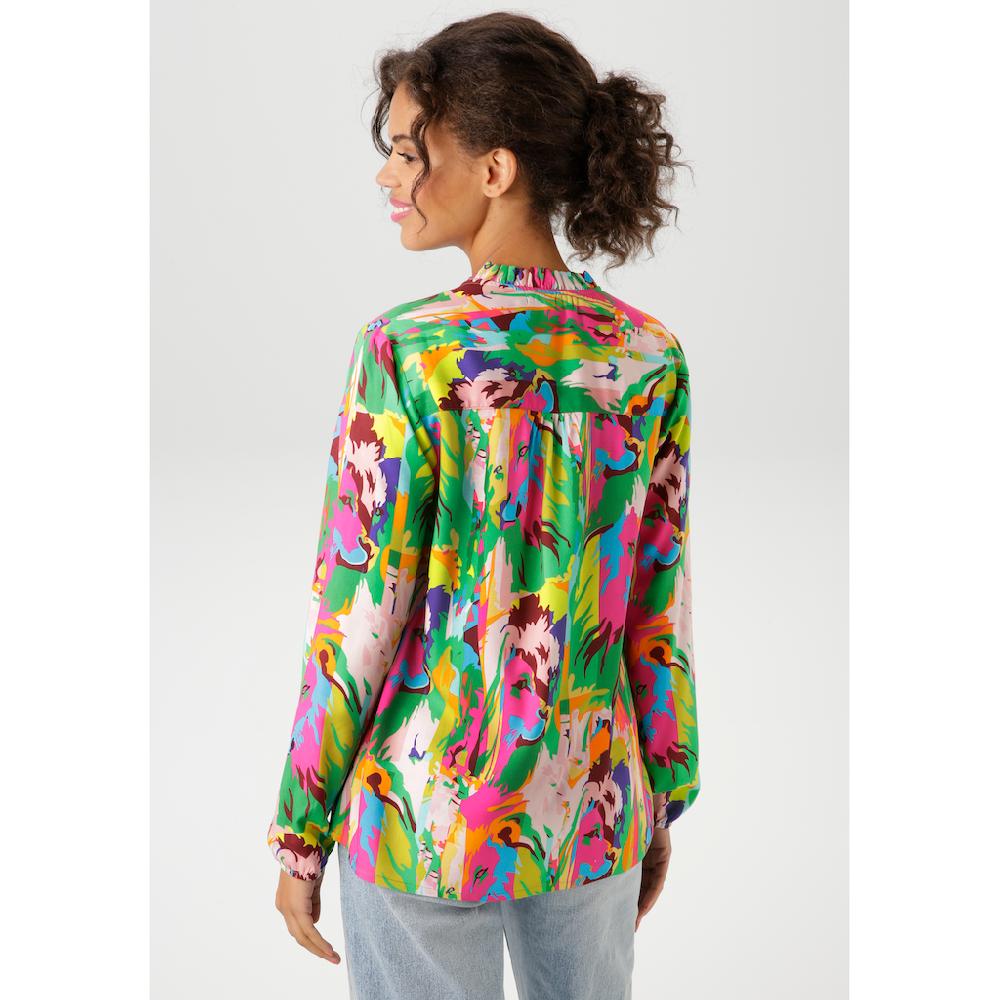 Aniston CASUAL Schlupfbluse mit Löwenköpfen im farbenfrohen Dschungel-Print - NEUE KOLLEKTION Begrenzt auf 3 Tage