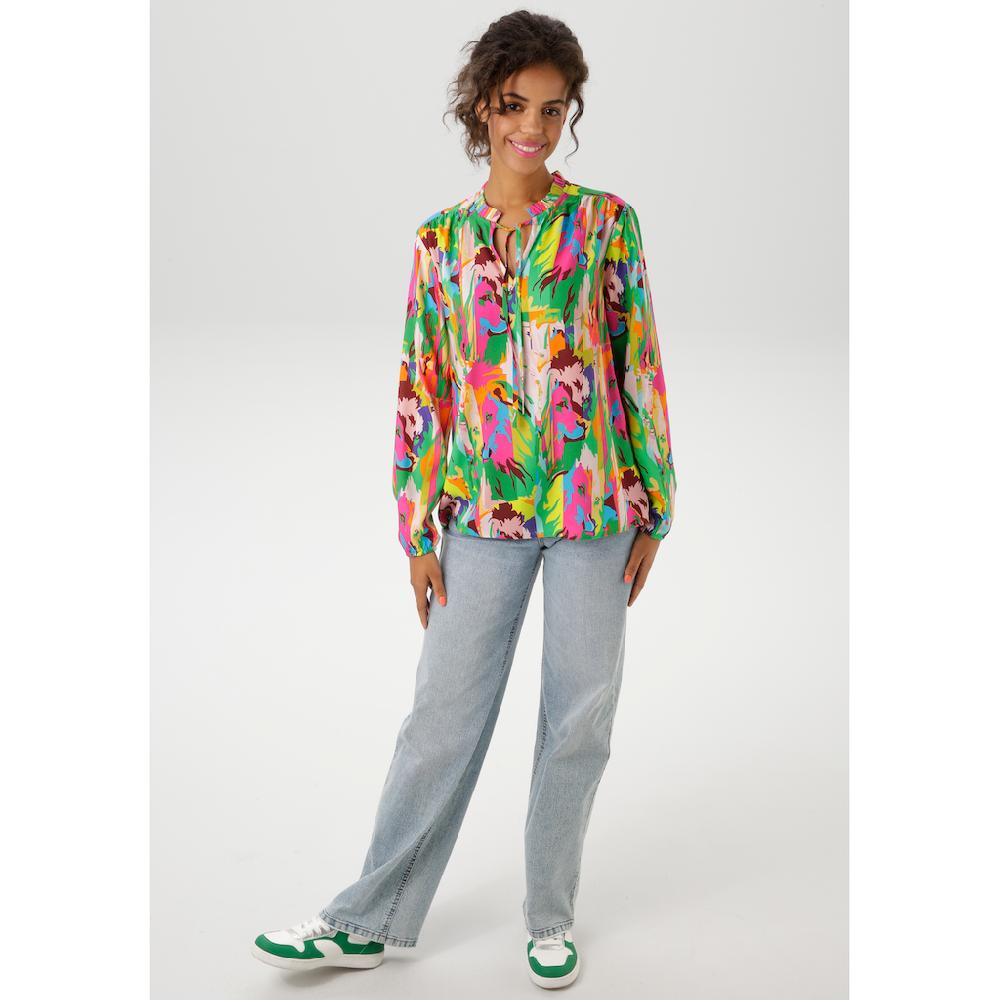 Aniston CASUAL Schlupfbluse mit Löwenköpfen im farbenfrohen Dschungel-Print - NEUE KOLLEKTION Begrenzt auf 3 Tage