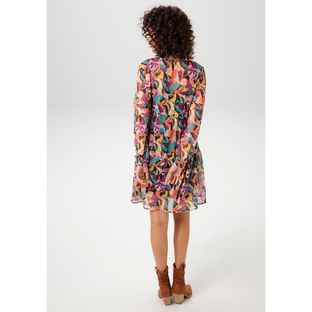 Aniston CASUAL Blusenkleid (mit Jersey-Unterkleid) mit farbenfrohen extravaganten Blättern bedruckt - NEUE KOLLEKTION 2025