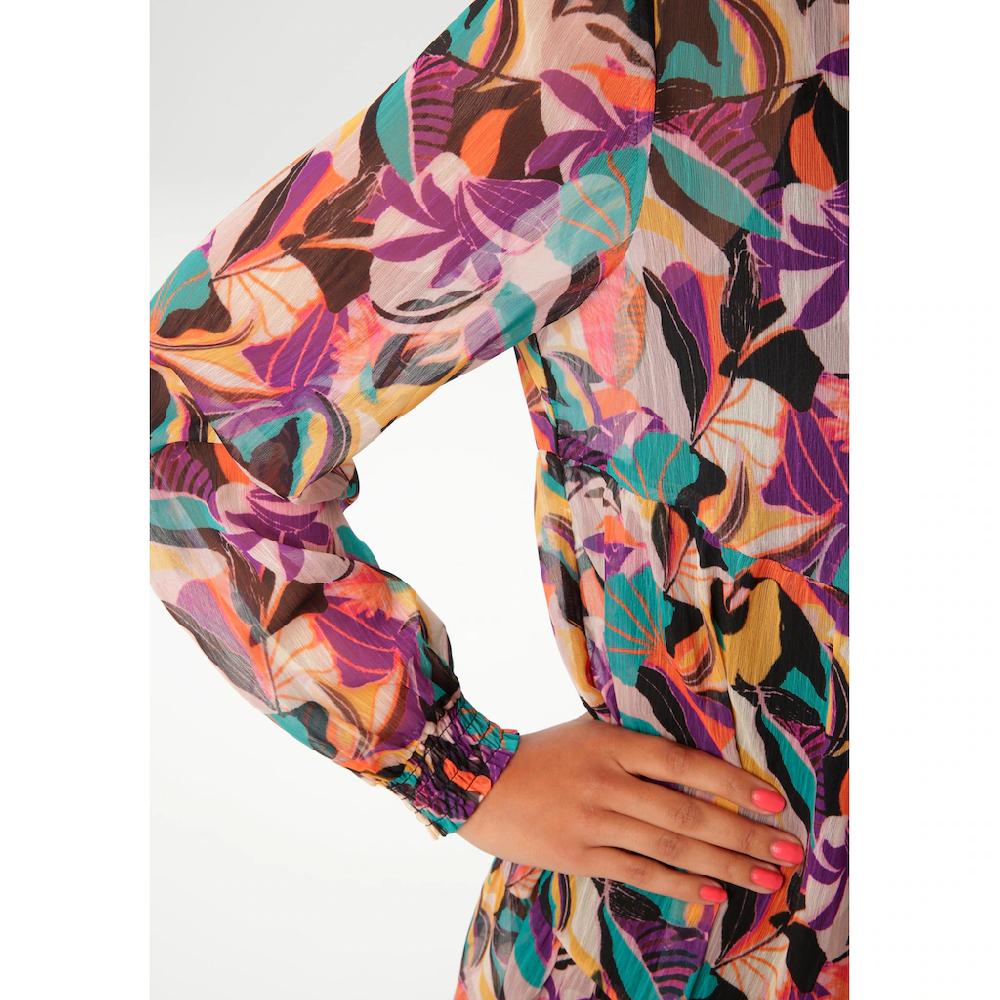 Aniston CASUAL Blusenkleid (mit Jersey-Unterkleid) mit farbenfrohen extravaganten Blättern bedruckt - NEUE KOLLEKTION 2025