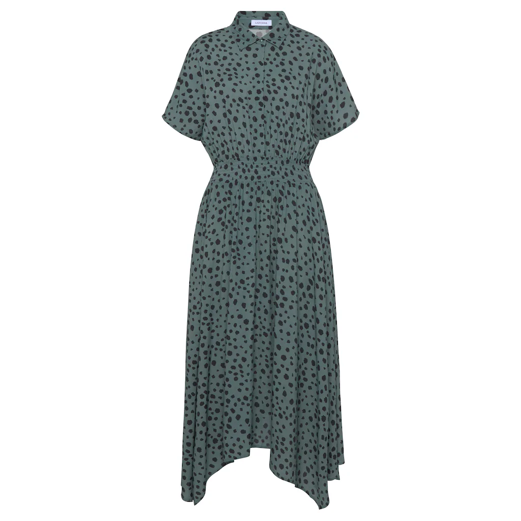 LASCANA Druckkleid mit Punktedruck und asymmetrischem Saum Hemdblusenkleid Midikleid Letzte 2 Tage