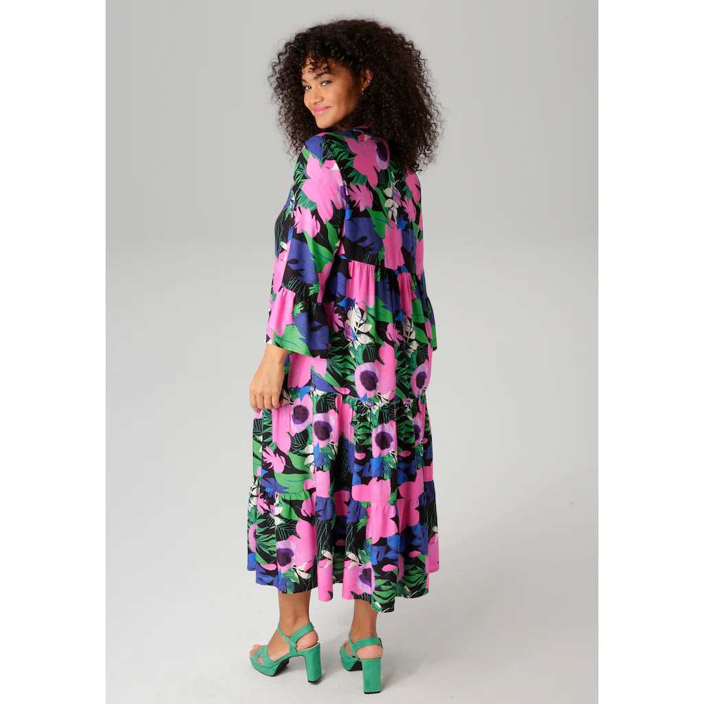 Aniston PLUS Midikleid mit farbenfrohem großflächigem Blumendruck - NEUE KOLLEKTION Discount Store für neue Produkte