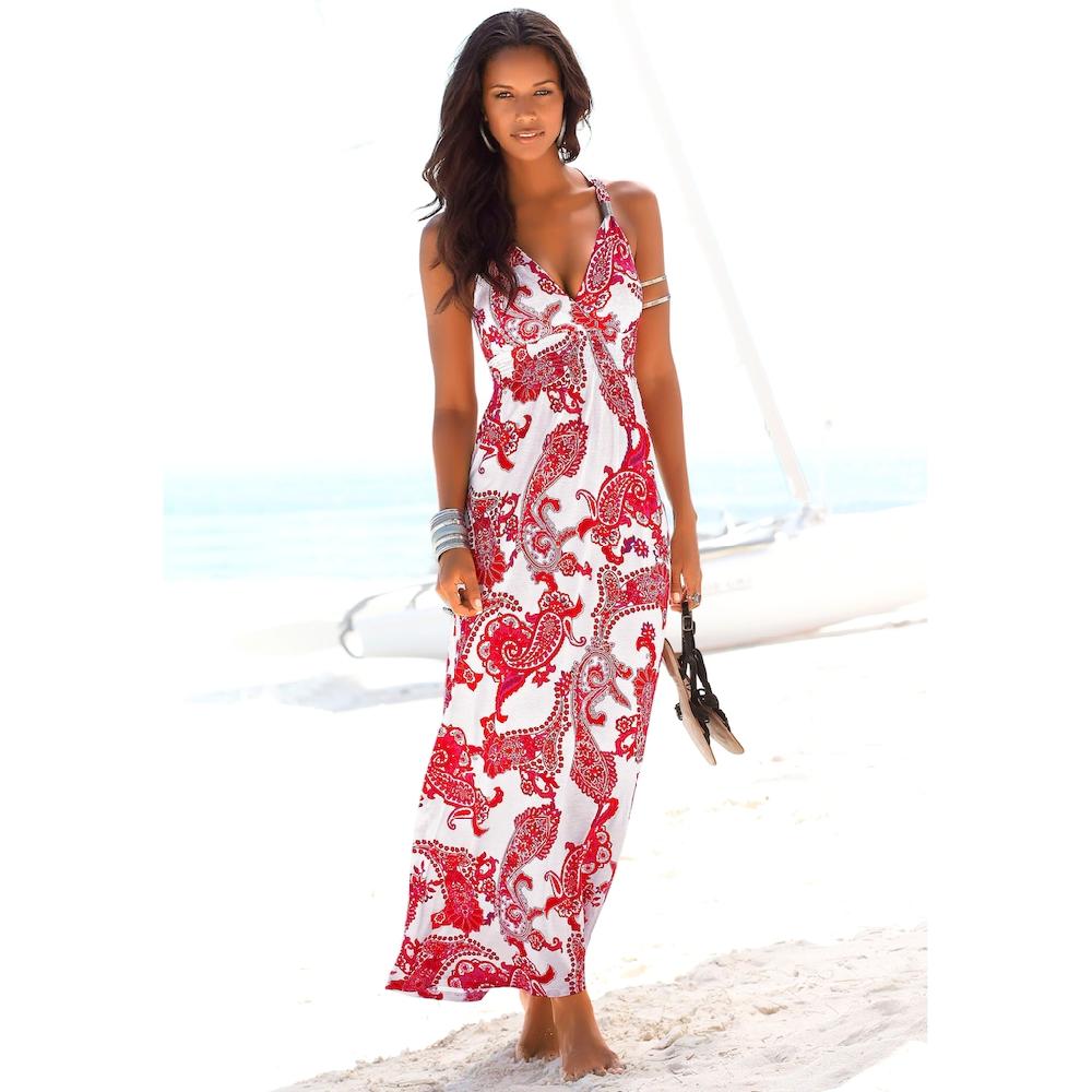 LASCANA Maxikleid mit verstellbarem Ausschnitt Sommerkleid Strandkleid 50% Rabatt mit kostenlosem Versand