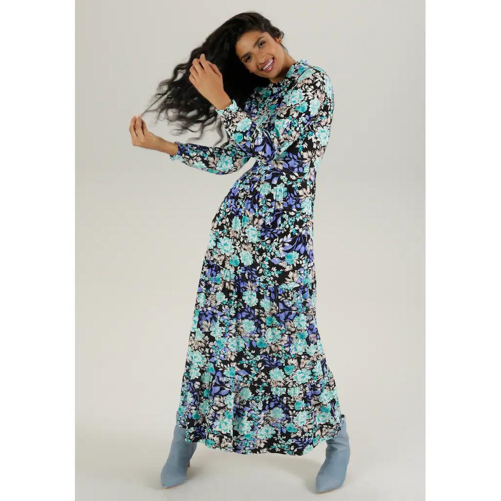 Aniston SELECTED Maxikleid mit romantischem Rosendruck und Rüschenverzierung Verkauf