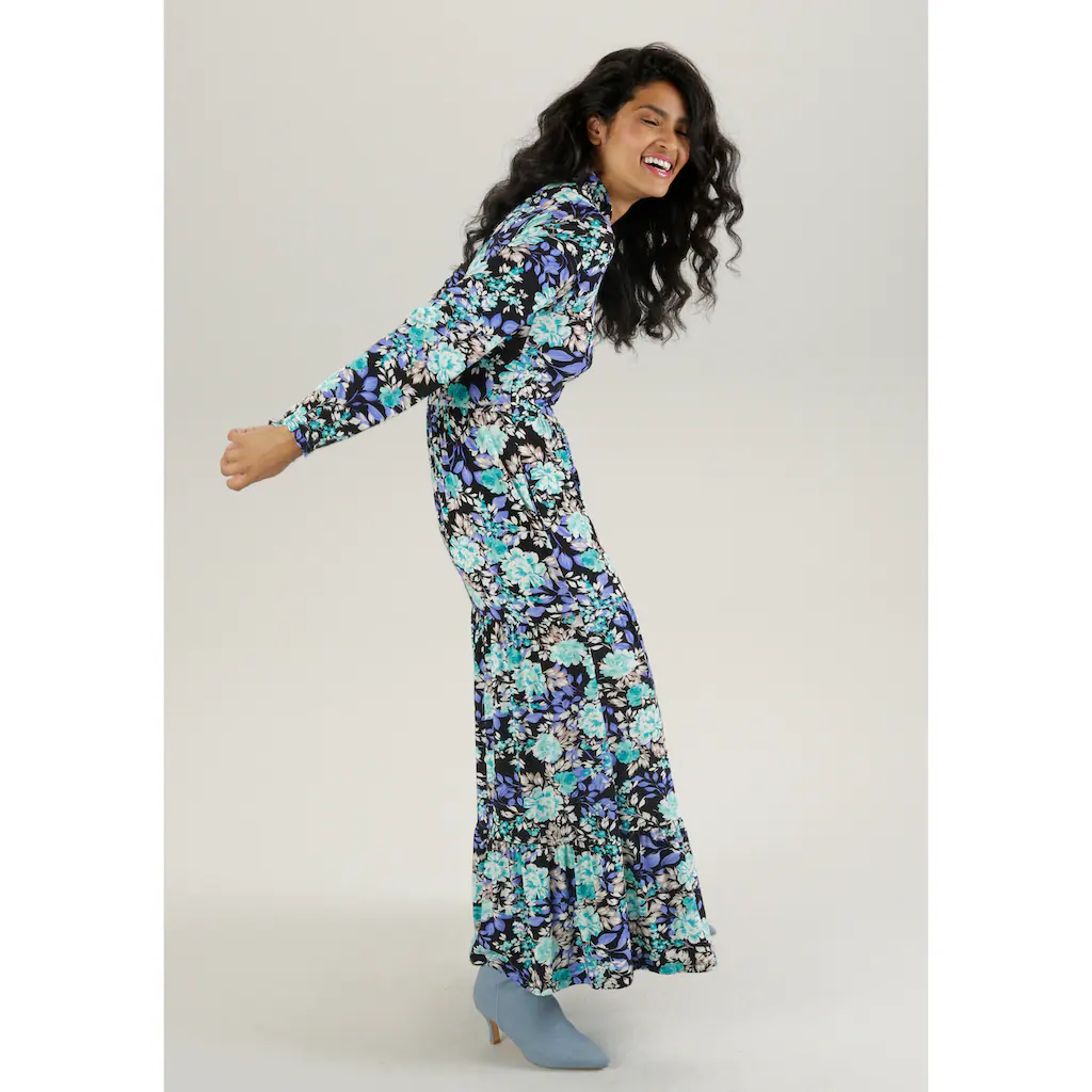 Aniston SELECTED Maxikleid mit romantischem Rosendruck und Rüschenverzierung Verkauf