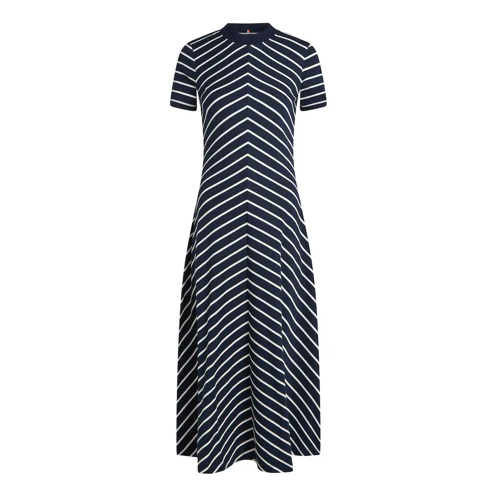 Tommy Hilfiger Midikleid »MODERN F&F MIDI DRESS« mit Logostickerei mit Teilungsnähten Blitzverkäufe