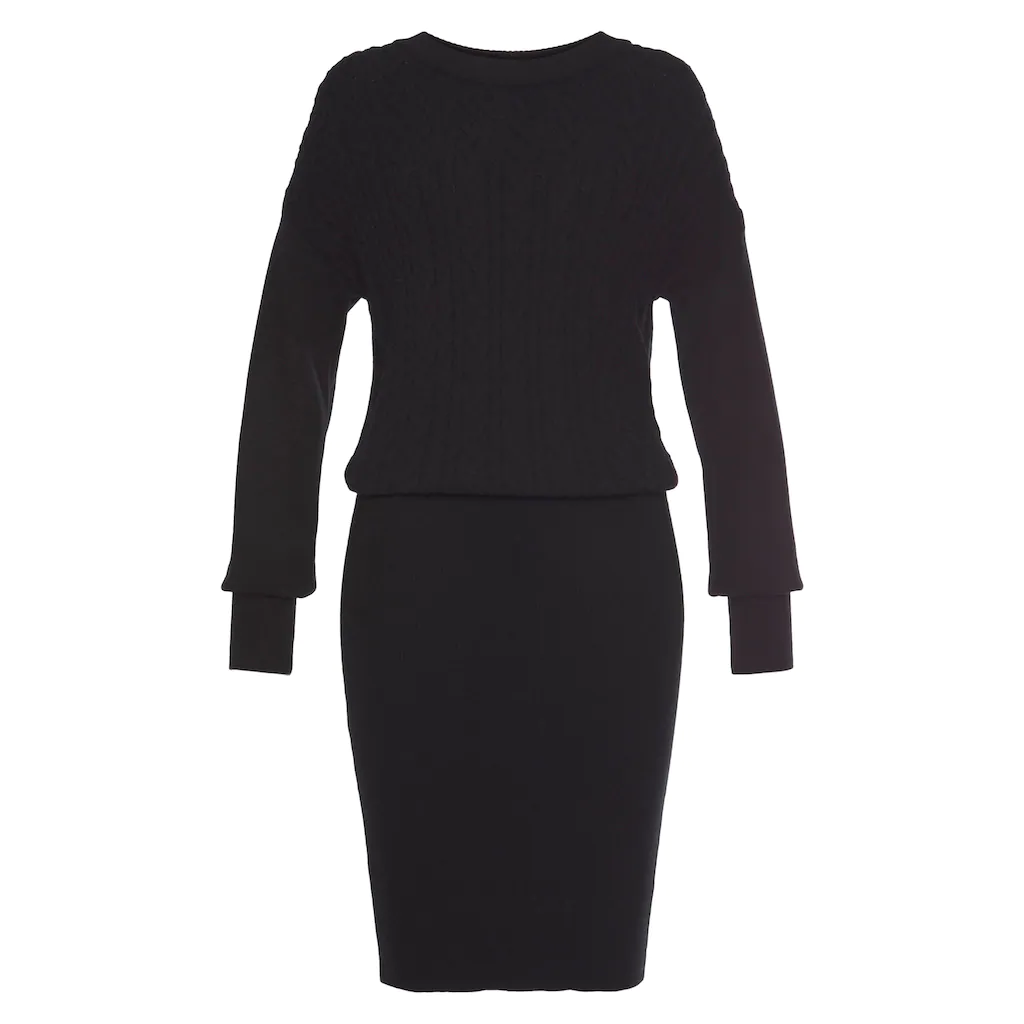 LASCANA Strickkleid mit Zopfmuster elegantes Herbst- Winterkleid Minikleid Black Friday