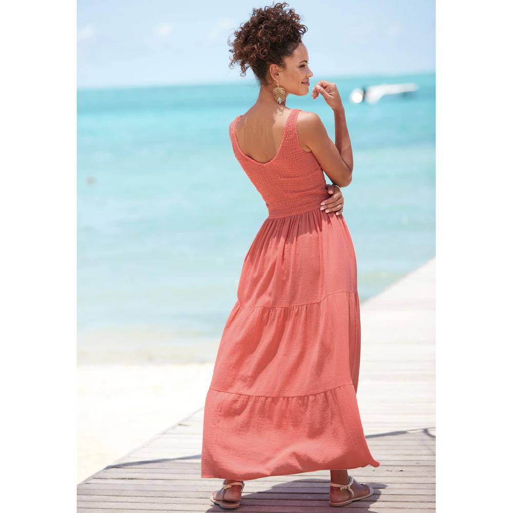 Beachtime Maxikleid aus gewebter Baumwolle Sommerkleid mit gestuftem Rock Riesige Ersparnisse