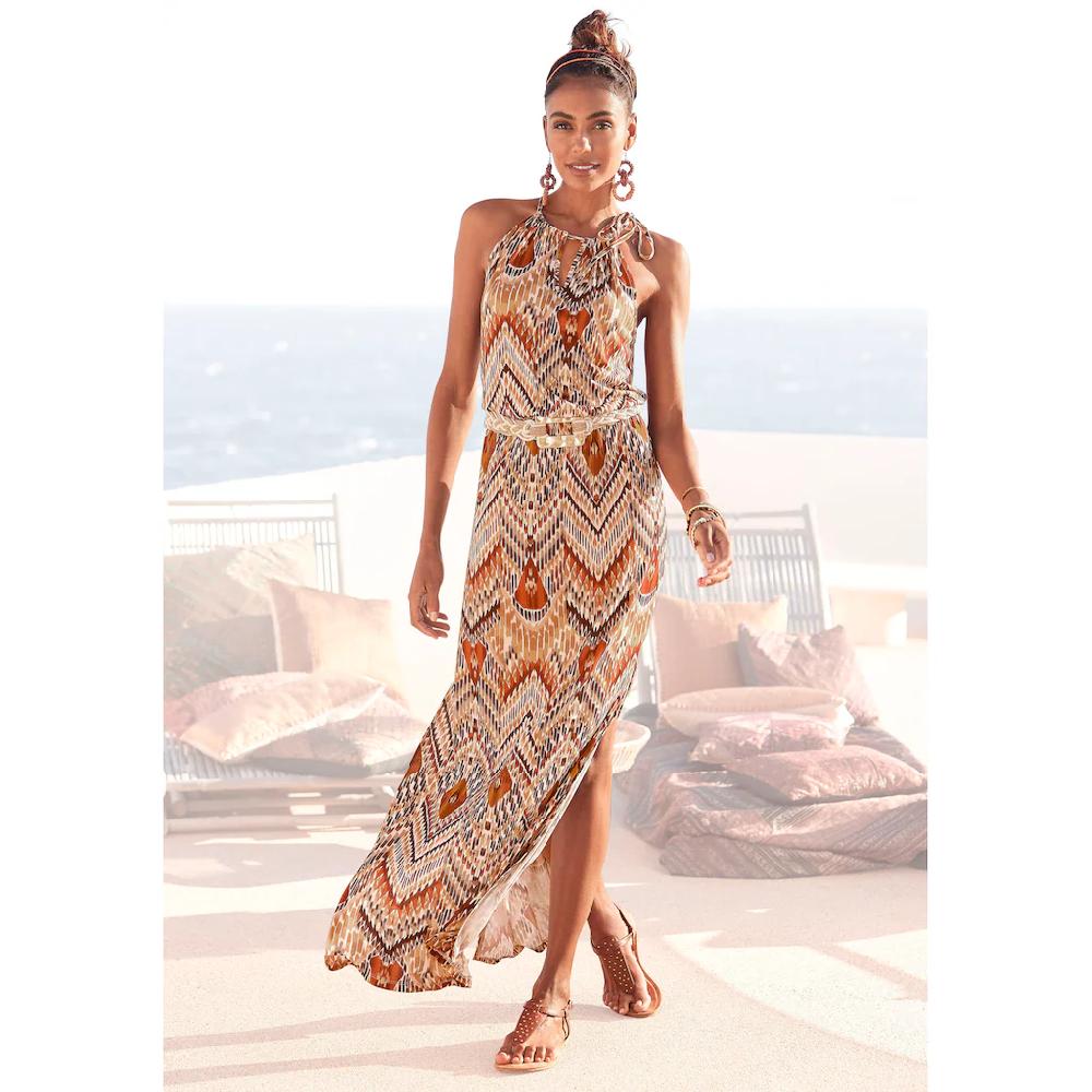 LASCANA Maxikleid mit modischem Ausschnitt im Ethnoprint Sommerkleid Strandkleid Räumungsverkauf
